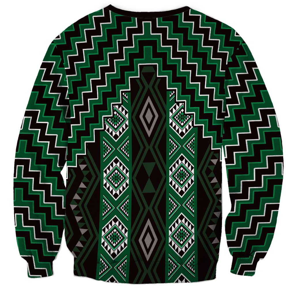 New Zealand Aotearoa Sweatshirt Green Poutama With Taniko Pattern LT05