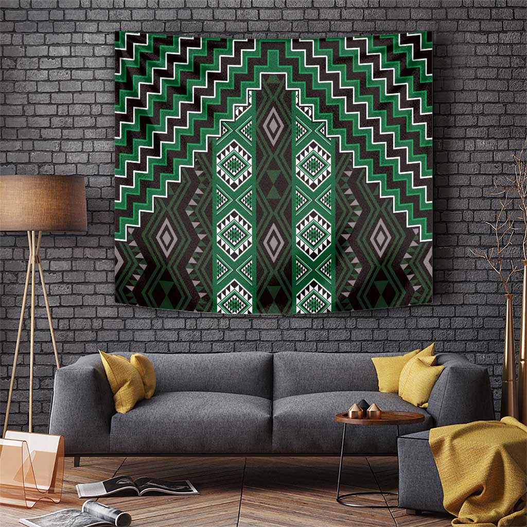 New Zealand Aotearoa Tapestry Green Poutama With Taniko Pattern LT05 Green - Polynesian Pride