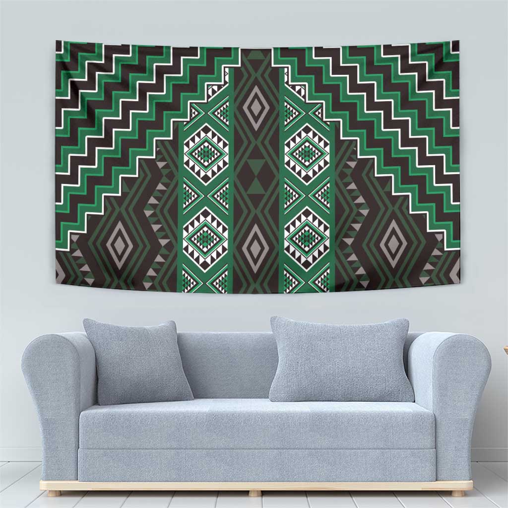 New Zealand Aotearoa Tapestry Green Poutama With Taniko Pattern LT05 - Polynesian Pride