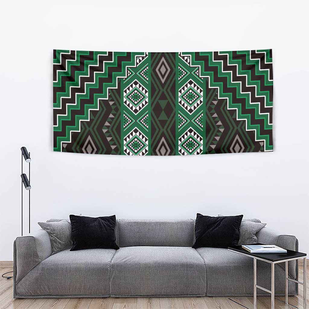 New Zealand Aotearoa Tapestry Green Poutama With Taniko Pattern LT05 - Polynesian Pride