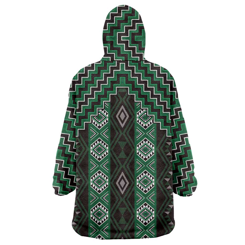 New Zealand Aotearoa Wearable Blanket Hoodie Green Poutama With Taniko Pattern LT05
