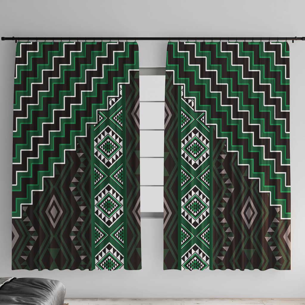 New Zealand Aotearoa Window Curtain Green Poutama With Taniko Pattern LT05