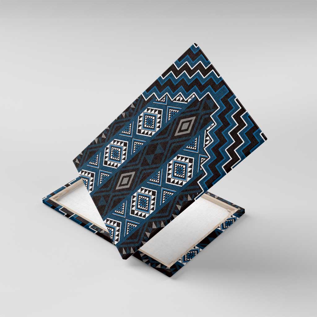 New Zealand Aotearoa Canvas Wall Art Blue Poutama With Taniko Pattern LT05