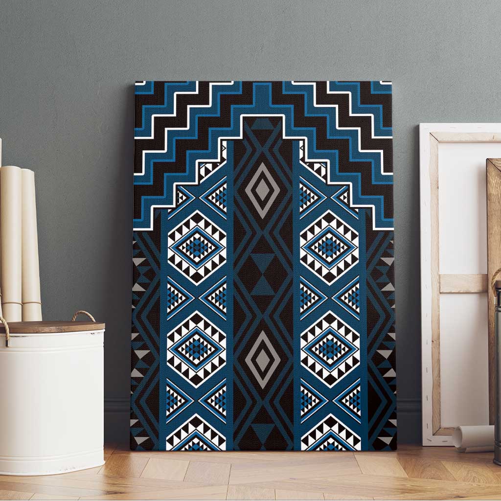 New Zealand Aotearoa Canvas Wall Art Blue Poutama With Taniko Pattern LT05