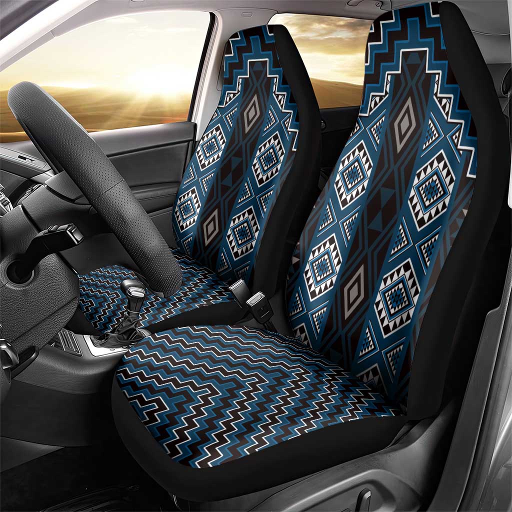 New Zealand Aotearoa Car Seat Cover Blue Poutama With Taniko Pattern LT05