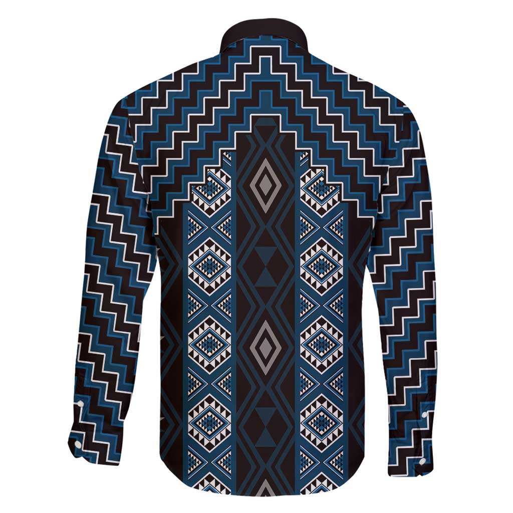 New Zealand Aotearoa Family Matching Long Sleeve Bodycon Dress and Hawaiian Shirt Blue Poutama With Taniko Pattern LT05 - Polynesian Pride