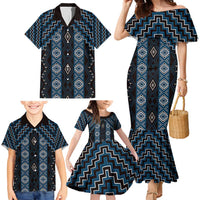 New Zealand Aotearoa Family Matching Mermaid Dress and Hawaiian Shirt Blue Poutama With Taniko Pattern LT05 - Polynesian Pride
