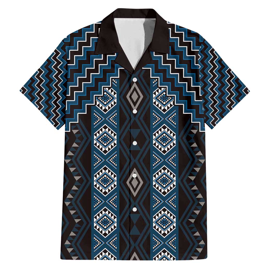 New Zealand Aotearoa Family Matching Mermaid Dress and Hawaiian Shirt Blue Poutama With Taniko Pattern LT05 Dad's Shirt - Short Sleeve Blue - Polynesian Pride