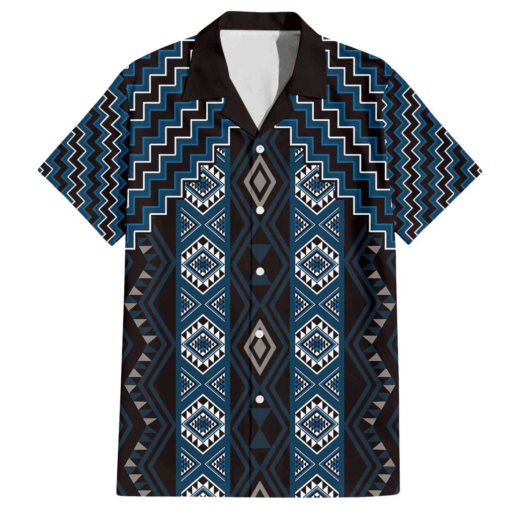 New Zealand Aotearoa Family Matching Off Shoulder Maxi Dress and Hawaiian Shirt Blue Poutama With Taniko Pattern LT05