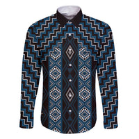 New Zealand Aotearoa Family Matching Off Shoulder Short Dress and Hawaiian Shirt Blue Poutama With Taniko Pattern LT05