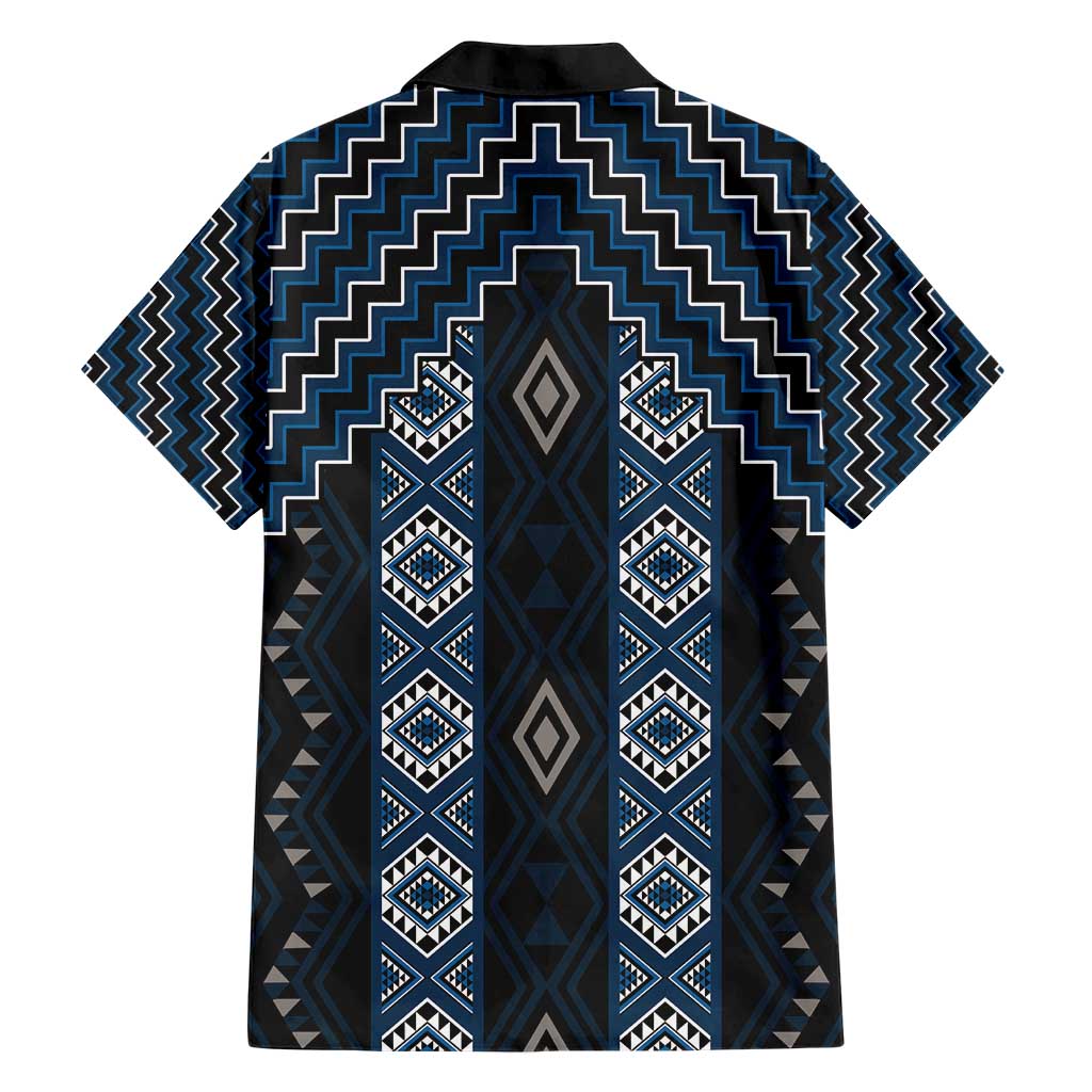 New Zealand Aotearoa Family Matching Short Sleeve Bodycon Dress and Hawaiian Shirt Blue Poutama With Taniko Pattern LT05 - Polynesian Pride
