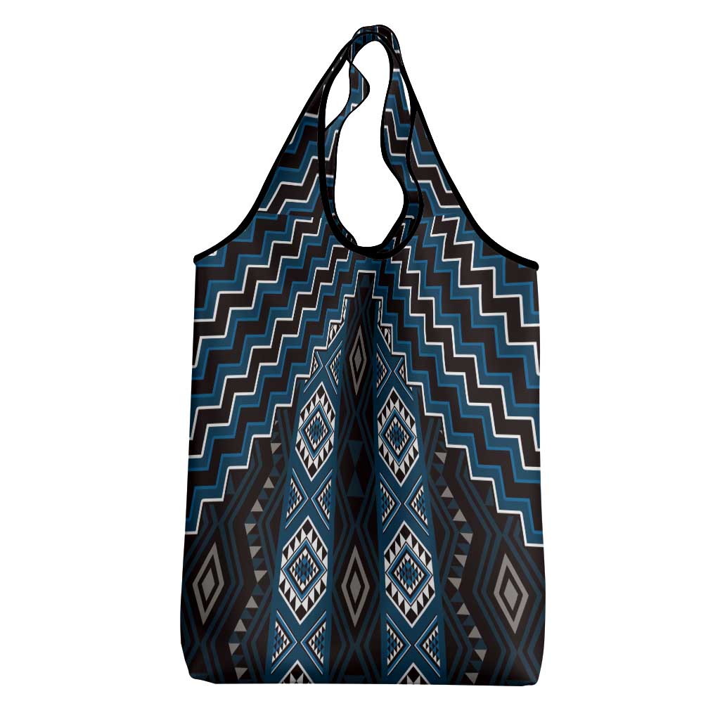 New Zealand Aotearoa Grocery Bag Blue Poutama With Taniko Pattern