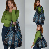 New Zealand Aotearoa Grocery Bag Blue Poutama With Taniko Pattern