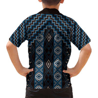 New Zealand Aotearoa Kid Hawaiian Shirt Blue Poutama With Taniko Pattern LT05