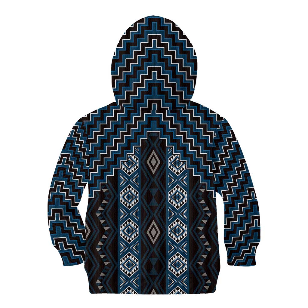 New Zealand Aotearoa Kid Hoodie Blue Poutama With Taniko Pattern LT05