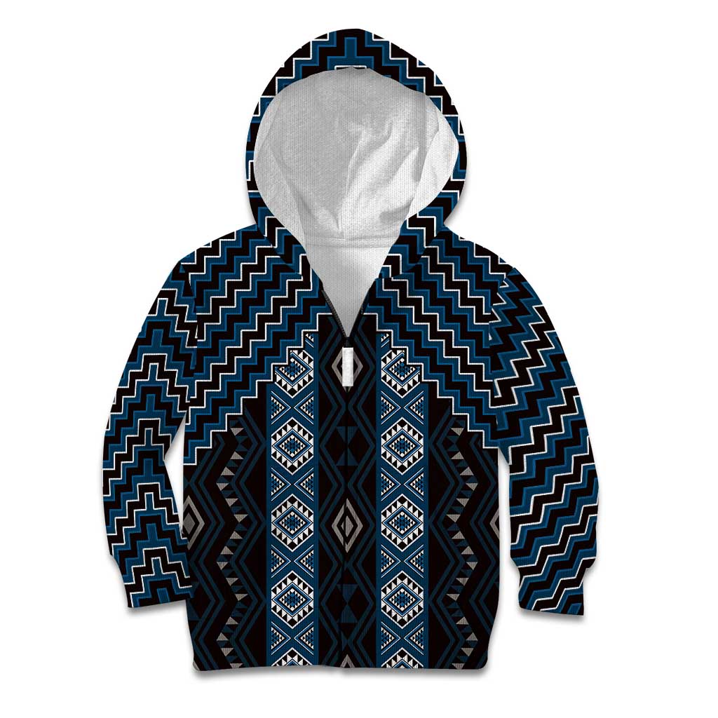 New Zealand Aotearoa Kid Hoodie Blue Poutama With Taniko Pattern LT05