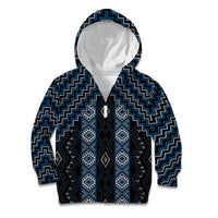 New Zealand Aotearoa Kid Hoodie Blue Poutama With Taniko Pattern LT05