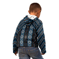New Zealand Aotearoa Kid Hoodie Blue Poutama With Taniko Pattern LT05