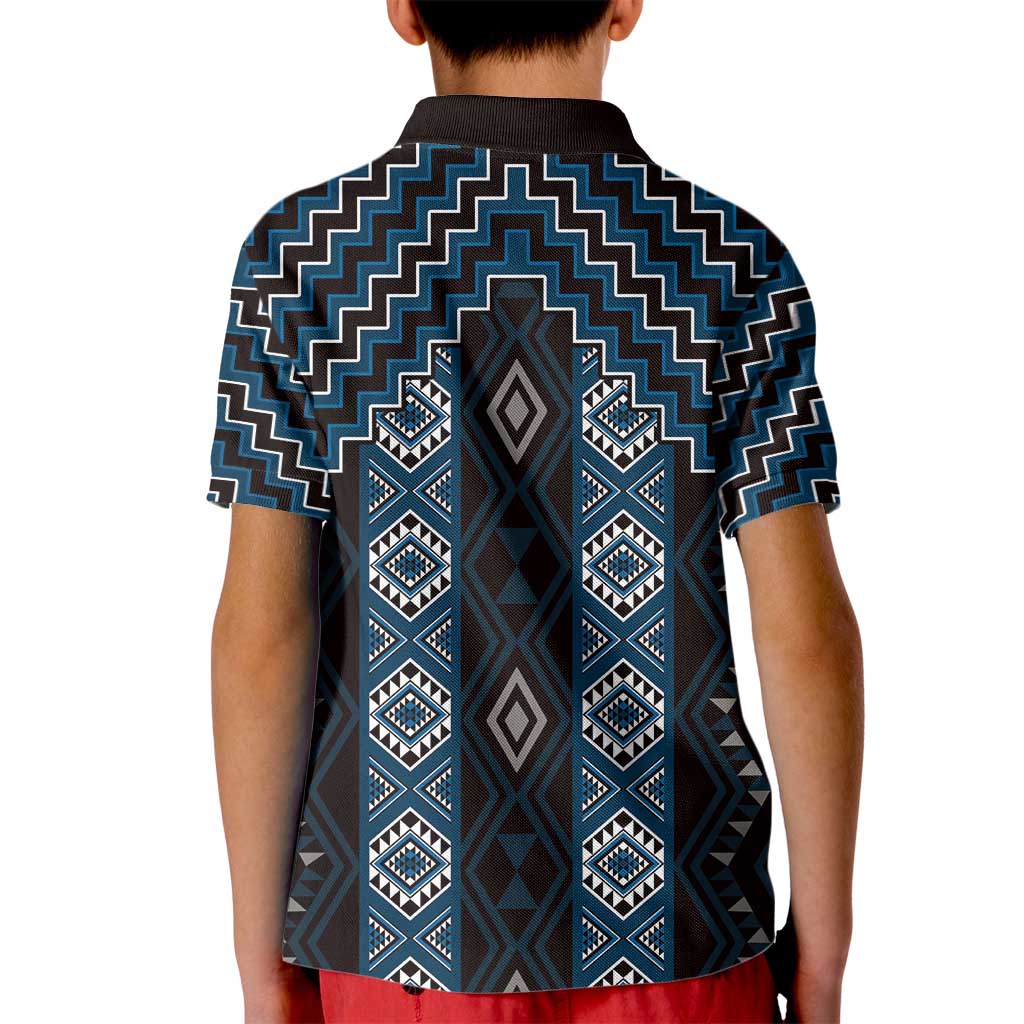 New Zealand Aotearoa Kid Polo Shirt Blue Poutama With Taniko Pattern LT05