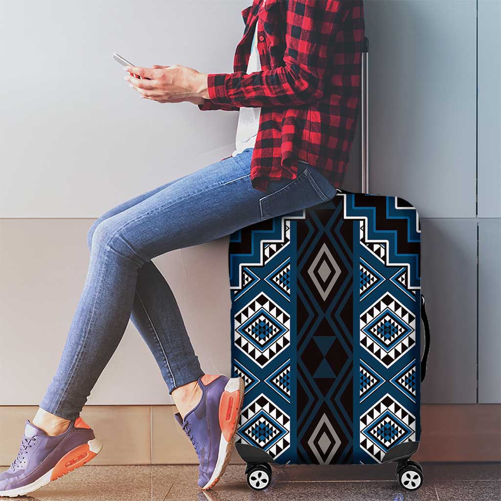 New Zealand Aotearoa Luggage Cover Blue Poutama With Taniko Pattern LT05
