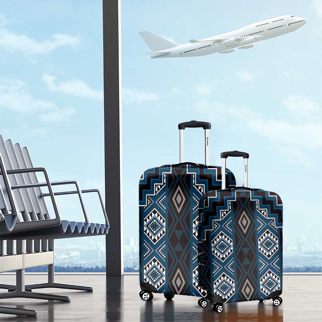 New Zealand Aotearoa Luggage Cover Blue Poutama With Taniko Pattern LT05