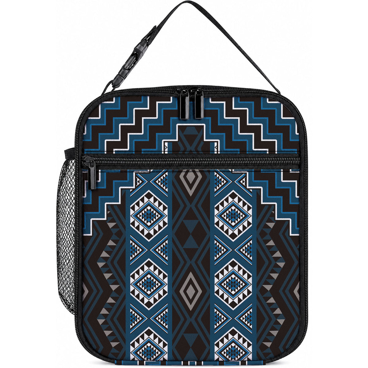 New Zealand Aotearoa Lunch Bag Blue Poutama With Taniko Pattern