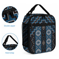 New Zealand Aotearoa Lunch Bag Blue Poutama With Taniko Pattern