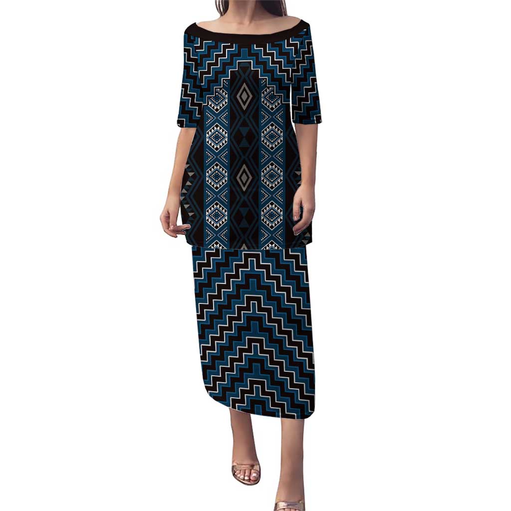New Zealand Aotearoa Puletasi Blue Poutama With Taniko Pattern LT05