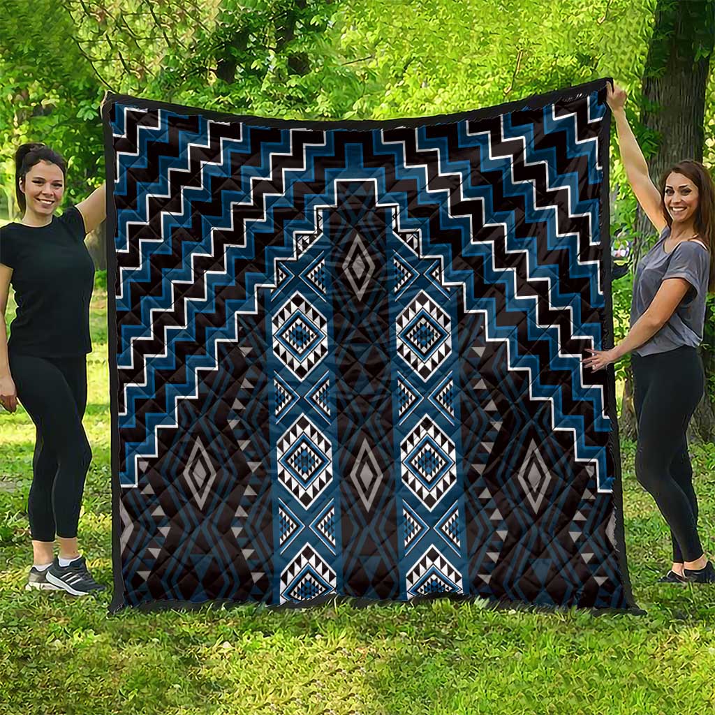 New Zealand Aotearoa Quilt Blue Poutama With Taniko Pattern LT05 - Polynesian Pride