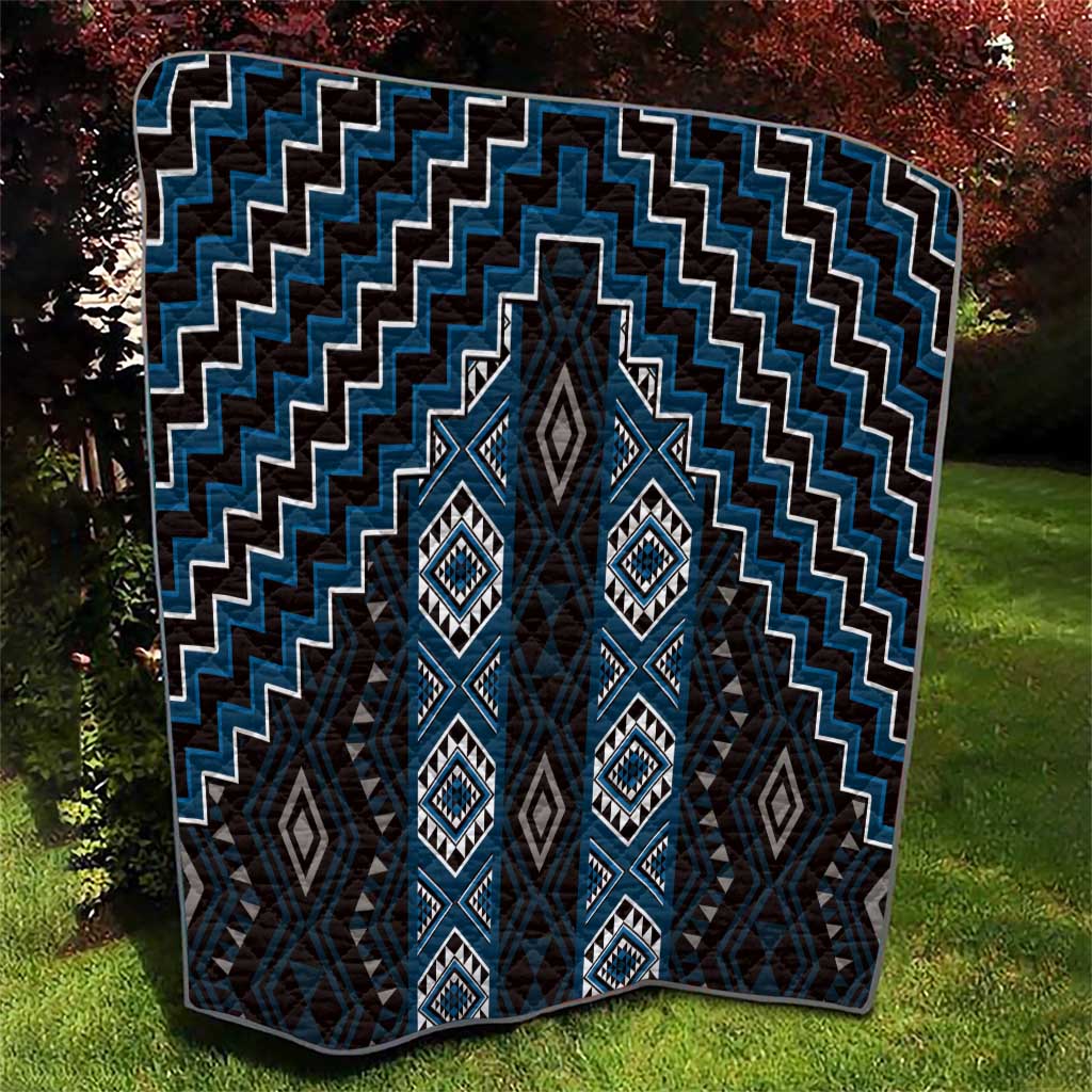 New Zealand Aotearoa Quilt Blue Poutama With Taniko Pattern LT05 - Polynesian Pride