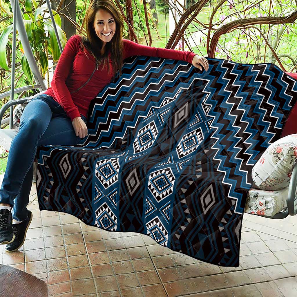 New Zealand Aotearoa Quilt Blue Poutama With Taniko Pattern LT05 - Polynesian Pride