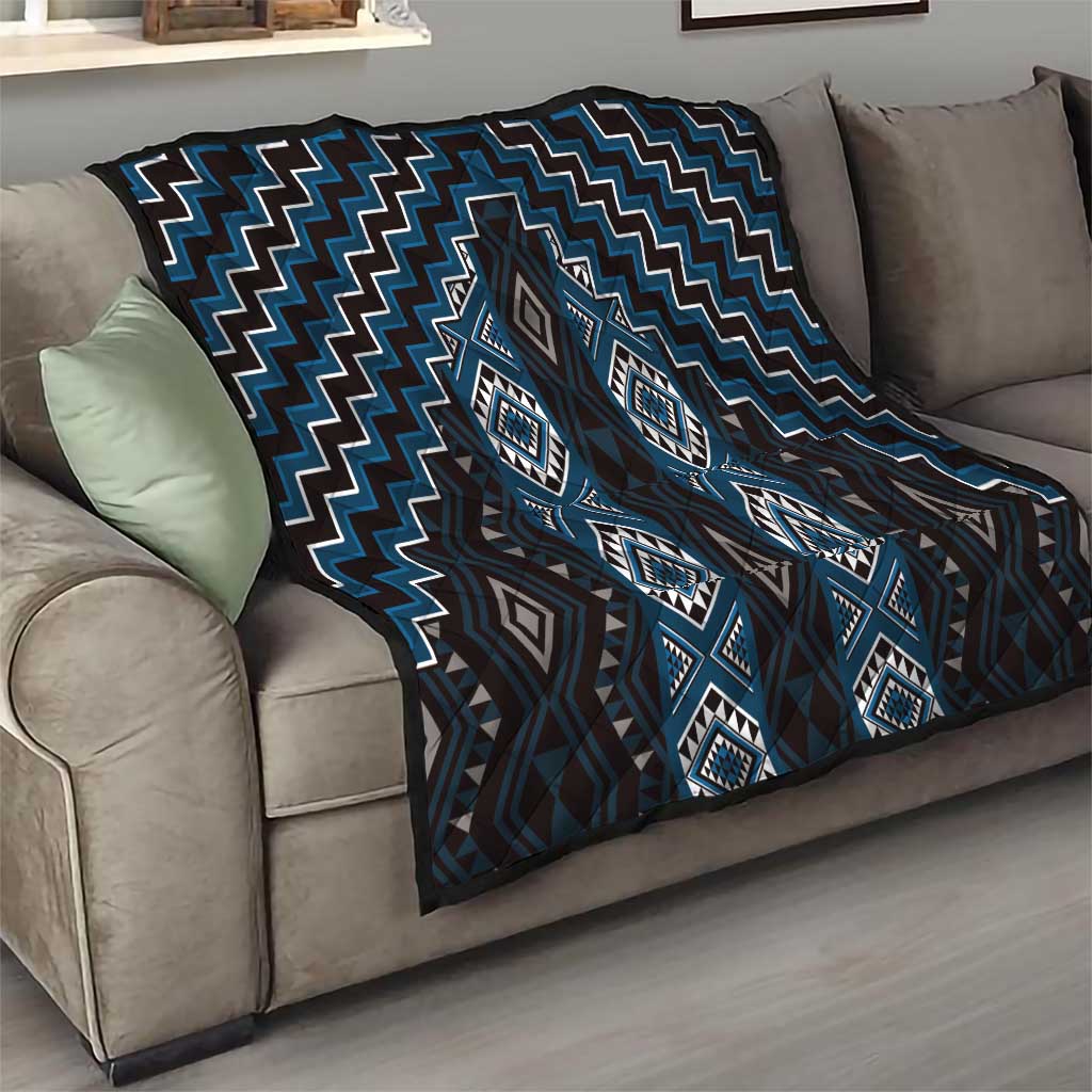 New Zealand Aotearoa Quilt Blue Poutama With Taniko Pattern LT05 - Polynesian Pride