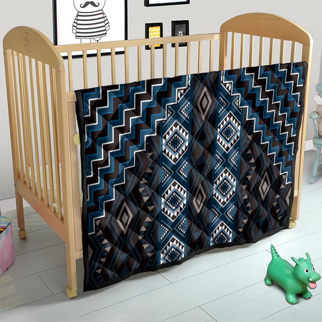 New Zealand Aotearoa Quilt Blue Poutama With Taniko Pattern LT05 - Polynesian Pride