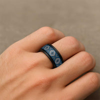 New Zealand Aotearoa Spinner Ring Blue Poutama With Taniko Pattern - Polynesian Pride
