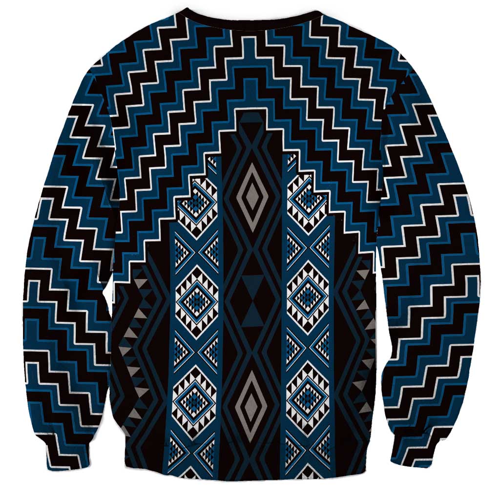New Zealand Aotearoa Sweatshirt Blue Poutama With Taniko Pattern LT05