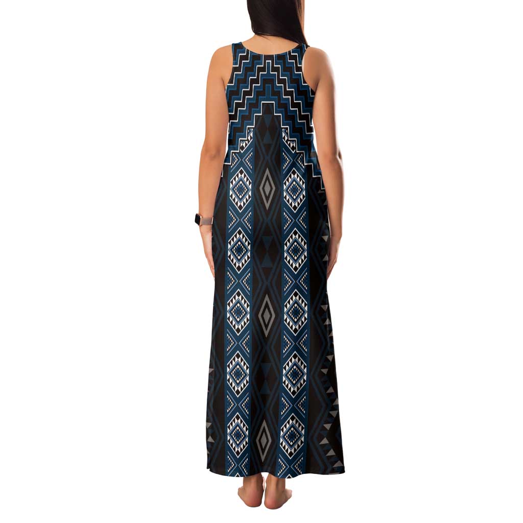 New Zealand Aotearoa Tank Maxi Dress Blue Poutama With Taniko Pattern LT05