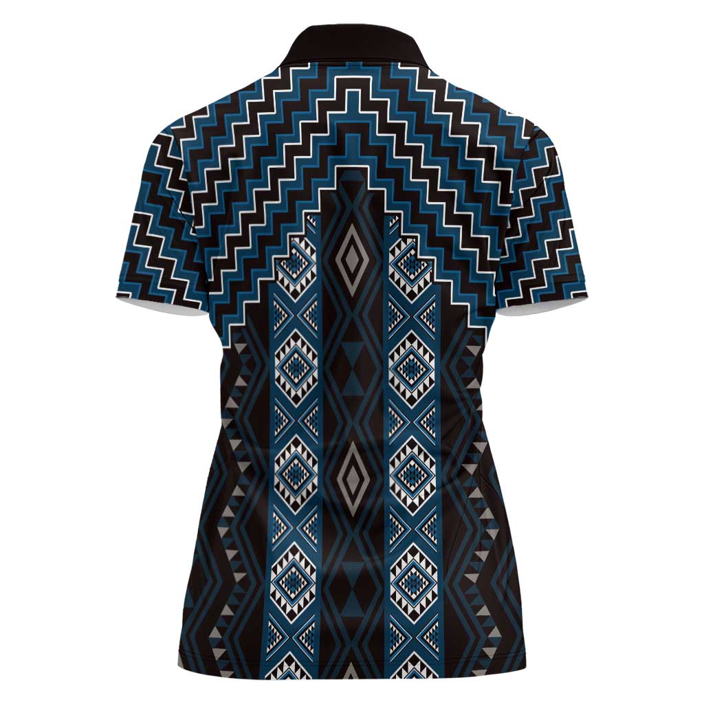 New Zealand Aotearoa Women Polo Shirt Blue Poutama With Taniko Pattern LT05