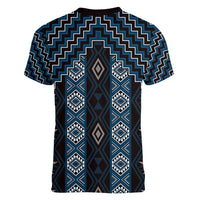 New Zealand Aotearoa Women V-Neck T-Shirt Blue Poutama With Taniko Pattern LT05 - Polynesian Pride