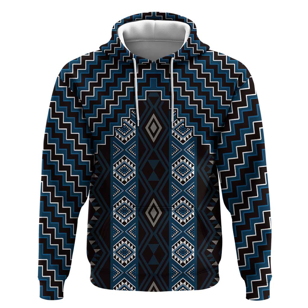 New Zealand Aotearoa Zip Hoodie Blue Poutama With Taniko Pattern LT05