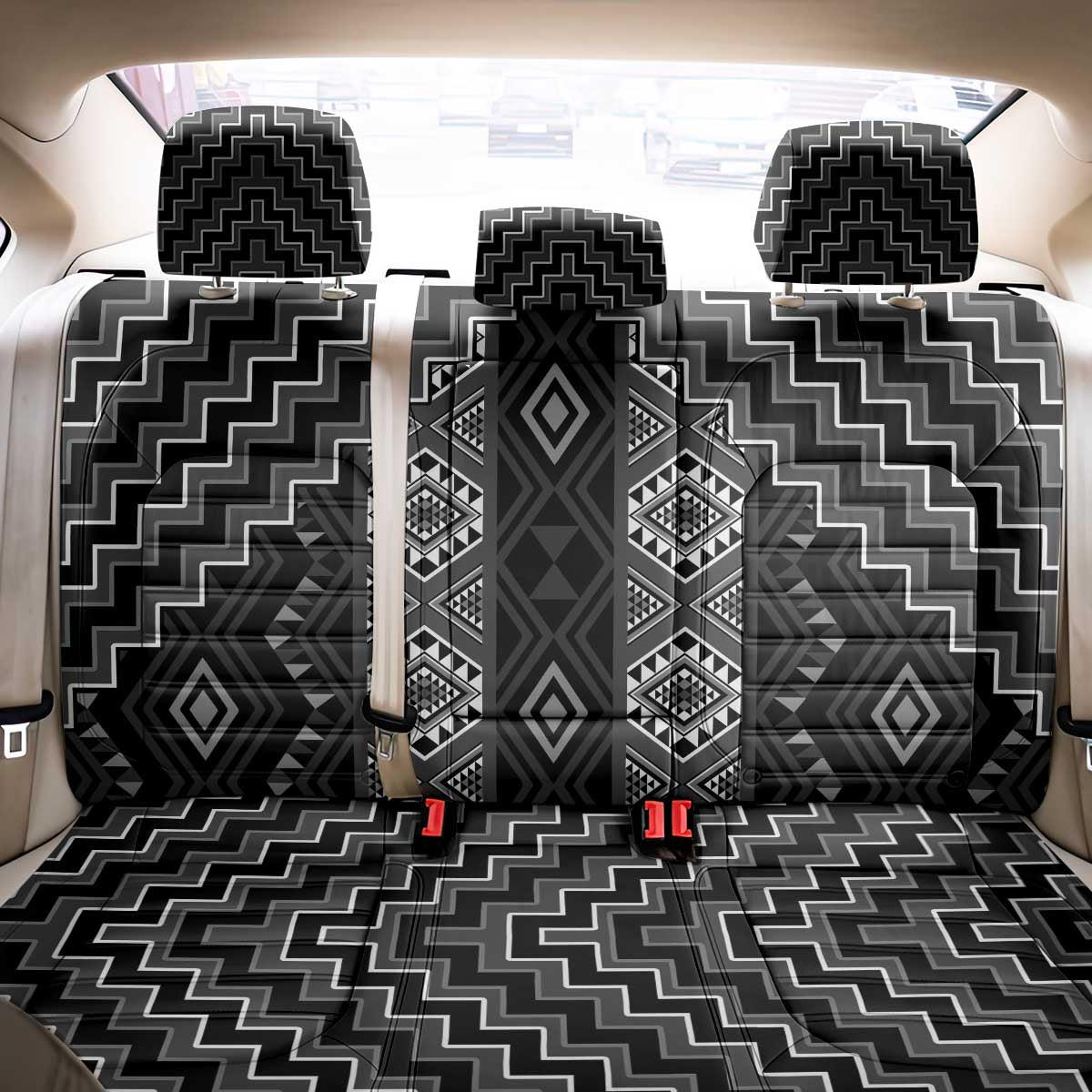 New Zealand Aotearoa Back Car Seat Cover Black Poutama With Taniko Pattern LT05