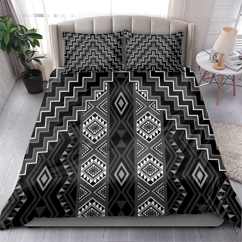 New Zealand Aotearoa Bedding Set Black Poutama With Taniko Pattern LT05