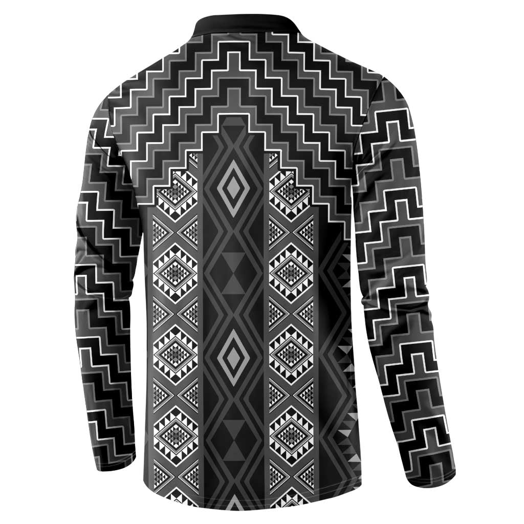 New Zealand Aotearoa Button Sweatshirt Black Poutama With Taniko Pattern LT05 - Polynesian Pride