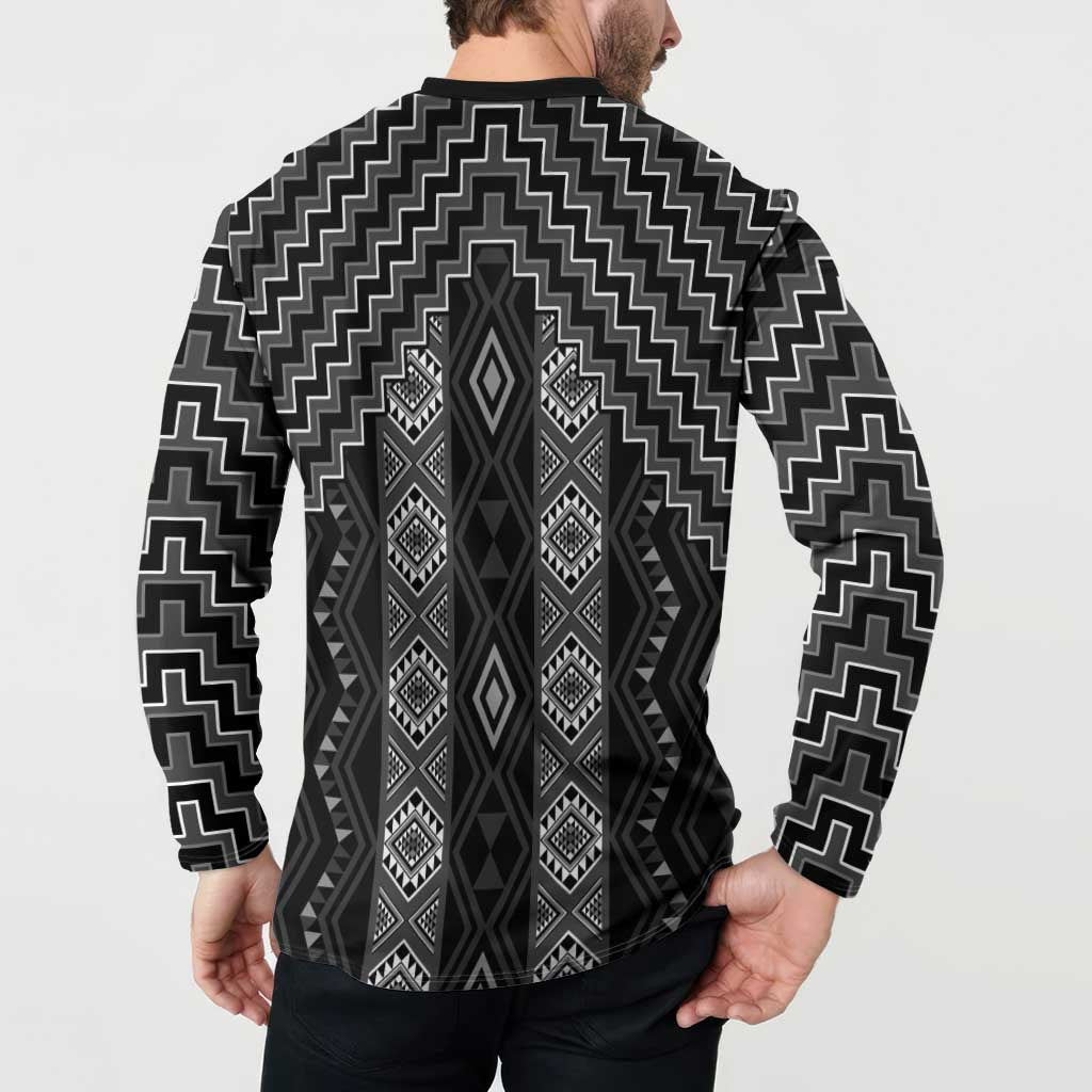 New Zealand Aotearoa Button Sweatshirt Black Poutama With Taniko Pattern LT05 - Polynesian Pride