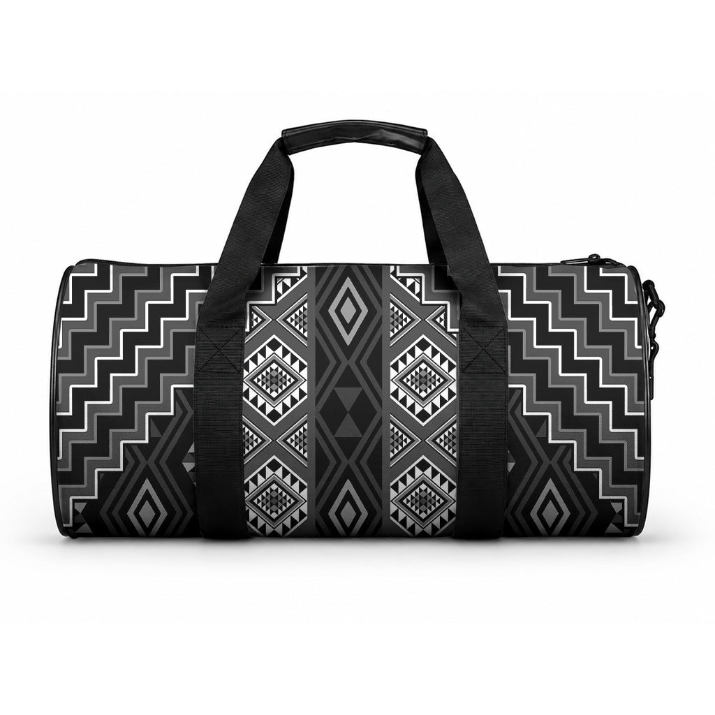 New Zealand Aotearoa Duffle Bag Black Poutama With Taniko Pattern