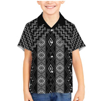 New Zealand Aotearoa Family Matching Mermaid Dress and Hawaiian Shirt Black Poutama With Taniko Pattern LT05 Son's Shirt Black - Polynesian Pride