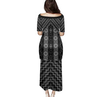 New Zealand Aotearoa Family Matching Puletasi and Hawaiian Shirt Black Poutama With Taniko Pattern LT05