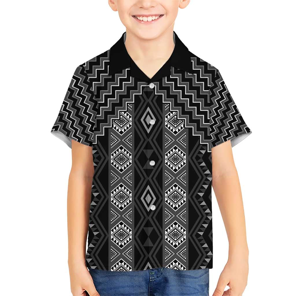 New Zealand Aotearoa Family Matching Short Sleeve Bodycon Dress and Hawaiian Shirt Black Poutama With Taniko Pattern LT05 Son's Shirt Black - Polynesian Pride