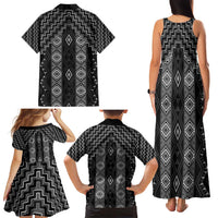 New Zealand Aotearoa Family Matching Tank Maxi Dress and Hawaiian Shirt Black Poutama With Taniko Pattern LT05 - Polynesian Pride