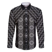 New Zealand Aotearoa Family Matching Tank Maxi Dress and Hawaiian Shirt Black Poutama With Taniko Pattern LT05 Dad's Shirt - Long Sleeve Black - Polynesian Pride