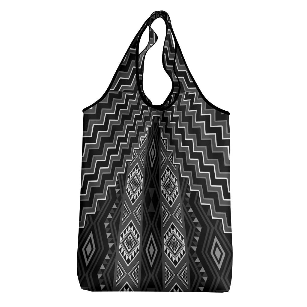 New Zealand Aotearoa Grocery Bag Black Poutama With Taniko Pattern